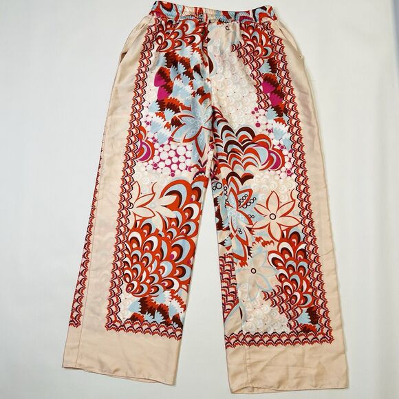 Zara Wide Leg Trousers Womens Medium Flowing Patchwork Pink Floral Print - Picture 2 of 7